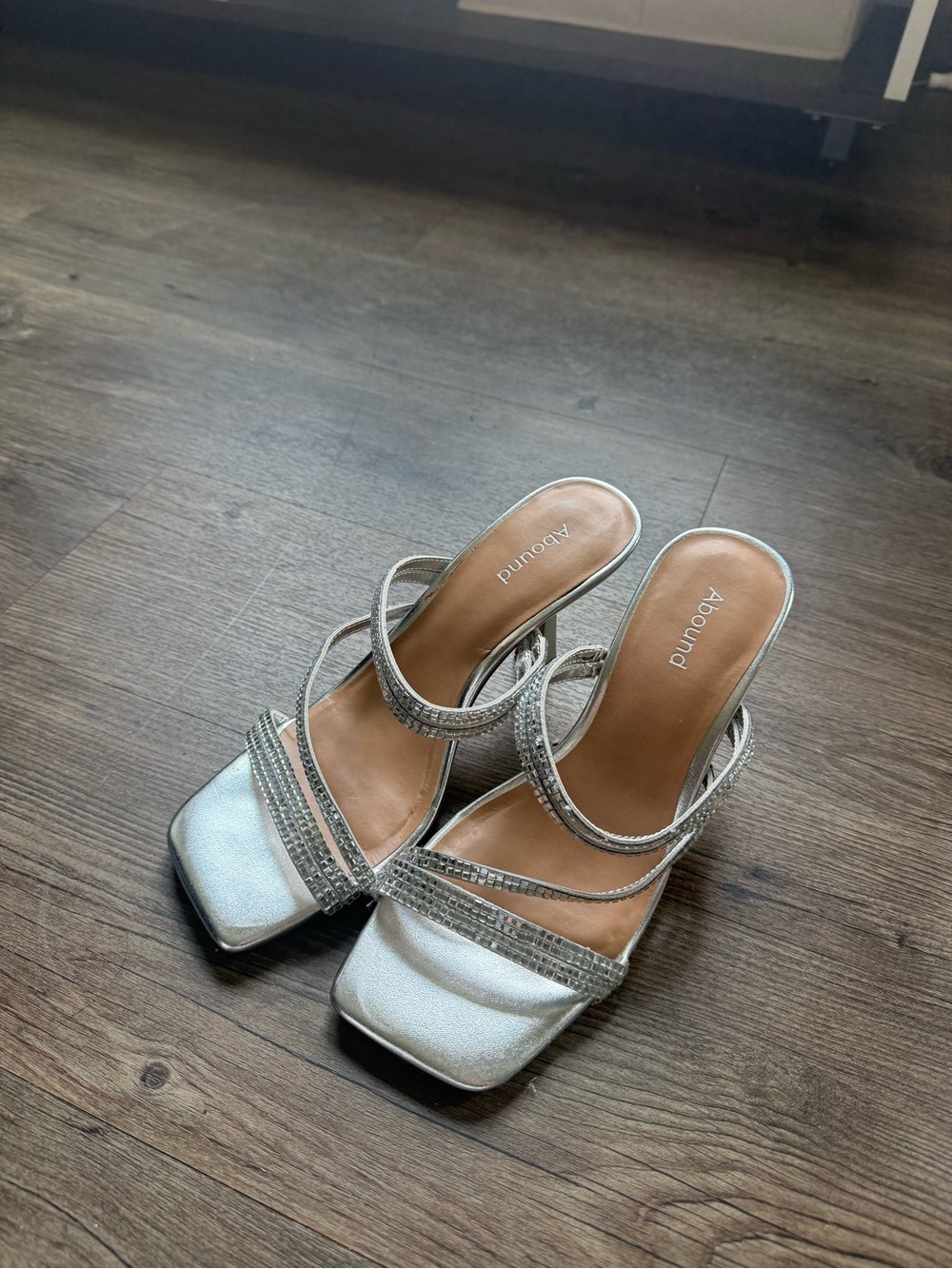 Abound Silver Rhinestone Strappy Square-Toe Heels